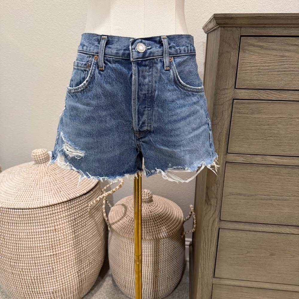 Agolde Women's Parker Vintage Cut-Off Raw Hem Denim Jean Shorts Size 26